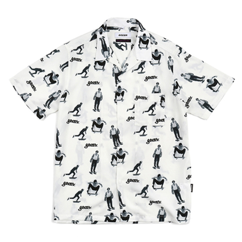 고저SKATE BOARD SHIRT (화이트) 스케이트 보드 하와이안 반팔 셔츠