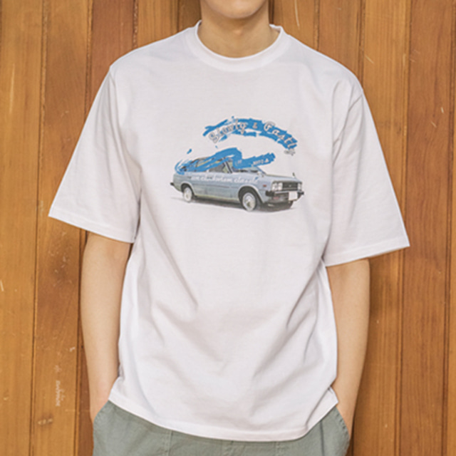 언클락와이즘Slowly&amp;Fastly Old Car Series Short Sleeve T-shirt 화이트반팔 티셔츠
